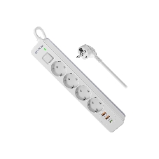 Удлинитель с сетевым фильтром Defender DFS 143, белый, 4розетки, USB+TypeC, 3 м.