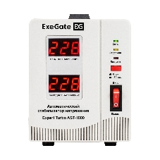 Стабилизатор напряжения ExeGate EX291729RUS Expert Turbo AST-1000 (1000ВА, вход 80-260В, двойная цифр. индикация вход/вых. напряжения, выход 220В±8%, КПД 98%, 5 уровней защиты, задержка, усиленный метал. корпус, 1*Schuko, RTL)
