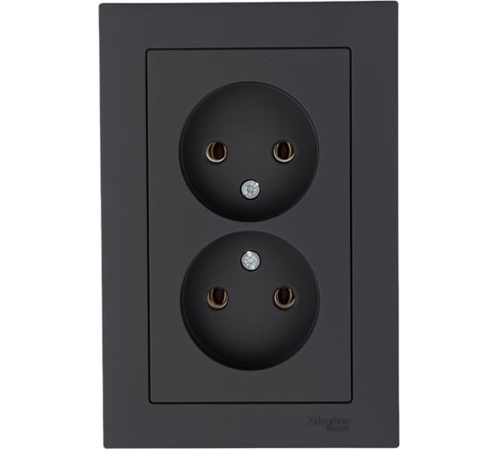 Розетка 2-м AtlasDesign без заземл. 16А в сборе карбон SchE ATN001020