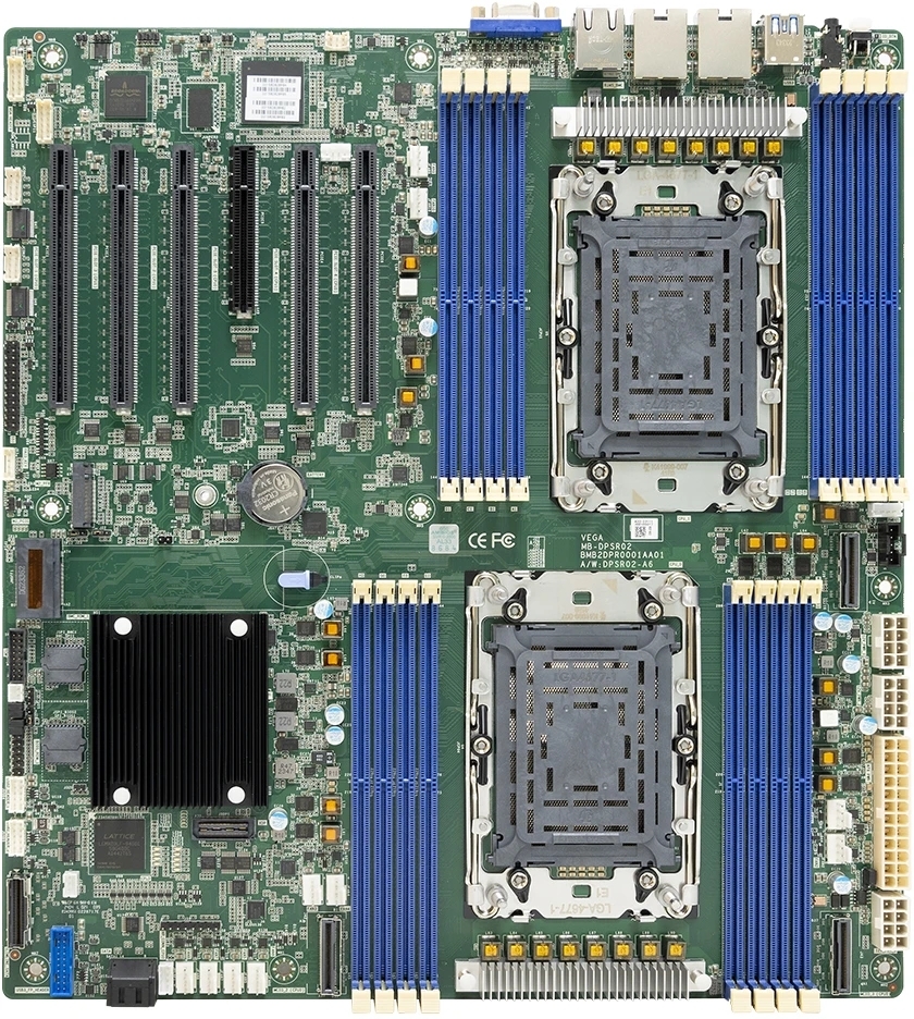Серверная материнская плата AIC Vega, 2xLGA4677, Intel C741, 16xDDR5, 2xSATA, 2xM.2, 5xPCIe 5.0 x16, 1xVGA, 2x1Gb LAN, IPMI, 2xUSB-A 5Gbps, EATX