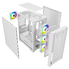 Компьютерный корпус Powercase Alisio Micro X4W V2, Tempered Glass, 4х 120мм ARGB fans, ARGB HUB, белый, mATX (CAMCXW-A4)