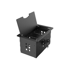 Прямоугольный металлический корпус Wize Pro WRTS-12BOX-B для модульной системы врезного лючка в стол с откидывающейся крышкой, до12 модулей-вставок, беспроводная зарядка 10Вт для моб.устройств на крышке, преустановленная рамка,черный