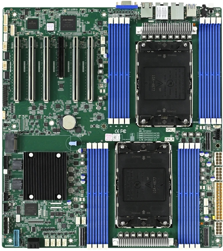 Серверная материнская плата AIC Vega MB, 2xLGA4677, Intel C741, 16xDDR5, 2xSATA, 2xM.2, 5xPCIe 5.0 x16, 1xVGA, 2x1Gb LAN, IPMI, 2xUSB-A 5Gbps, EATX