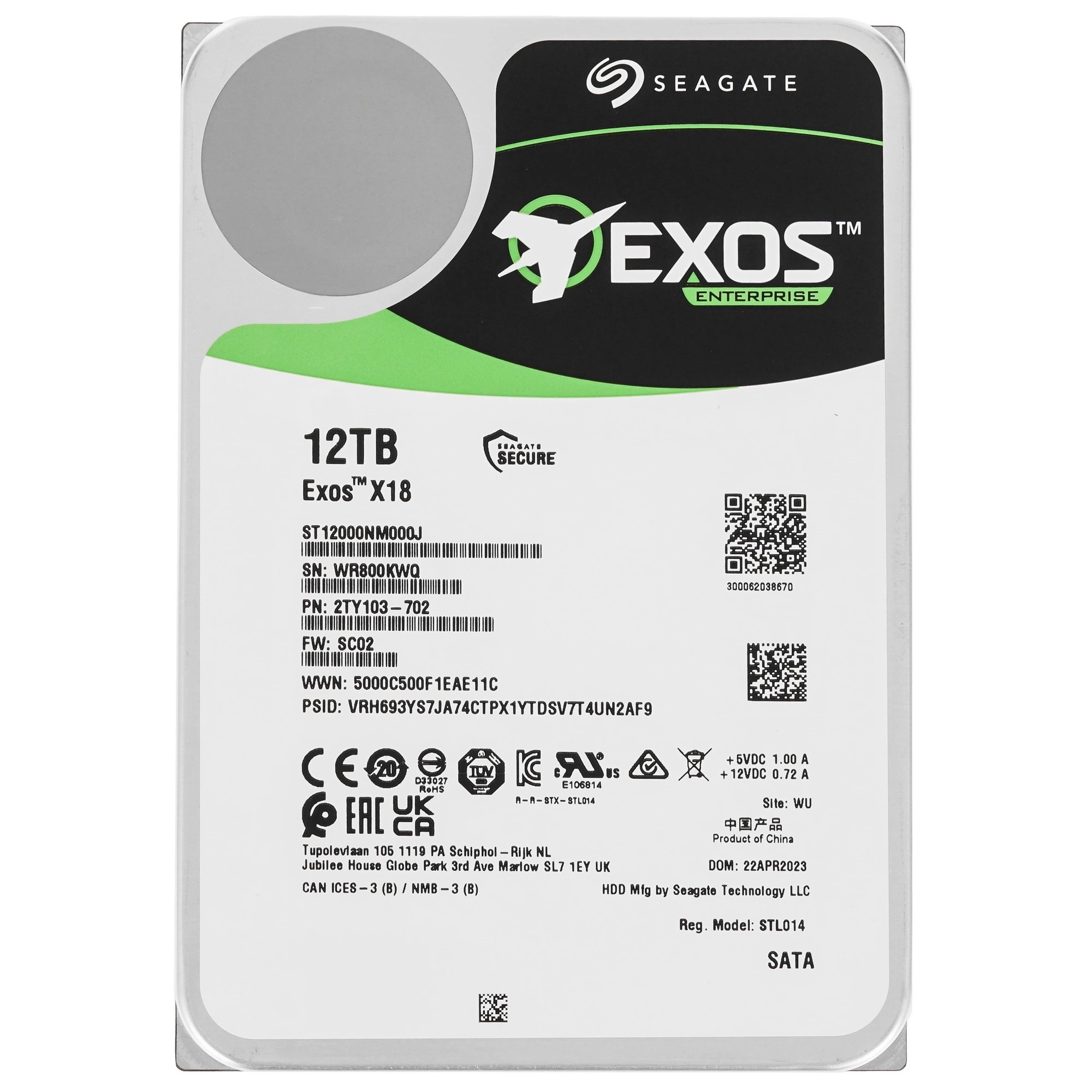 Жесткий диск HDD Seagate Exos X18 12Tb 7200rpm SATA 256Mb 3.5