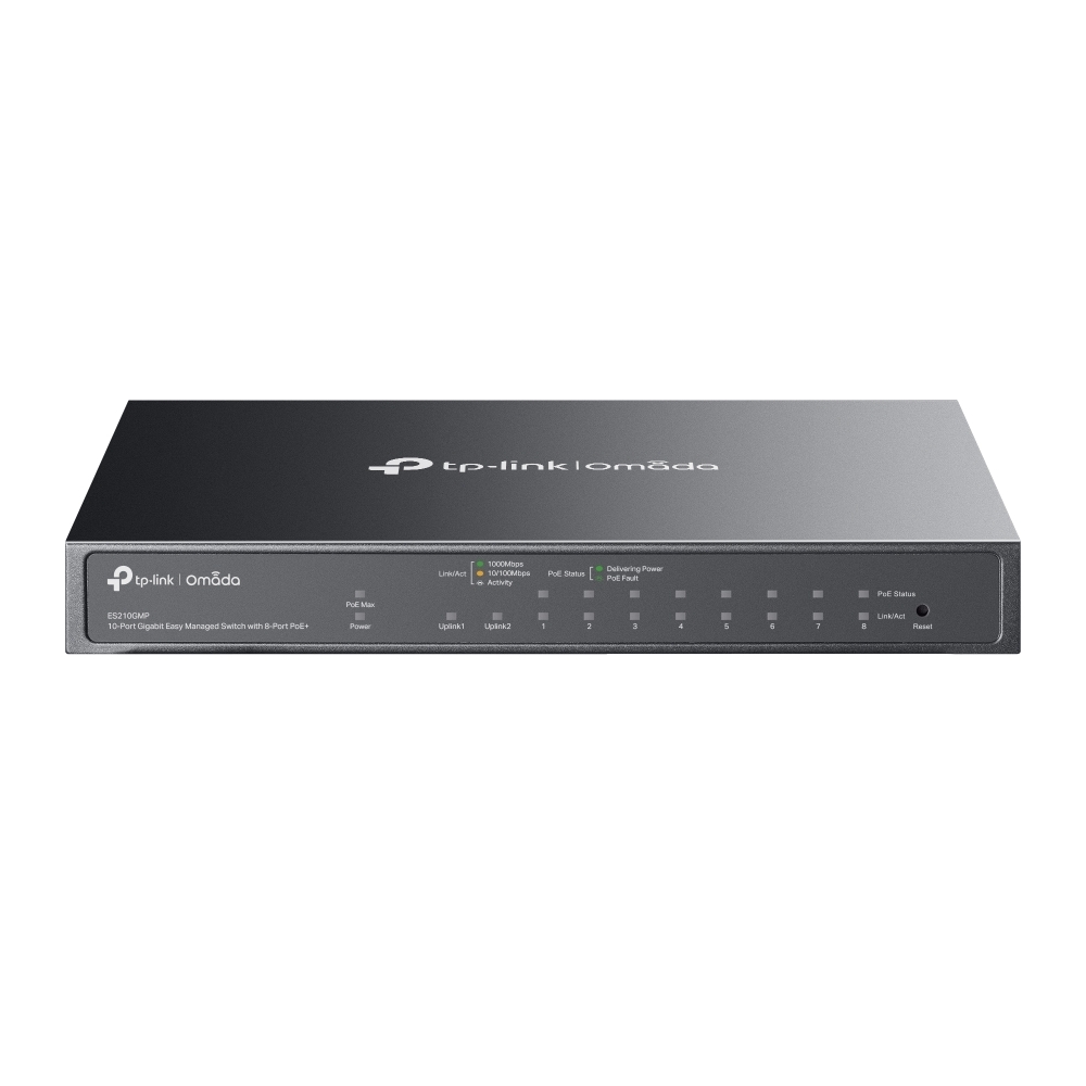 Коммутатор TP-Link Omada ES210GMP, 8×1 Гбит/с PoE+ + 1×1 Гбит/с Uplink + 1×1 Гбит/с SFP (Combo), настраиваемы