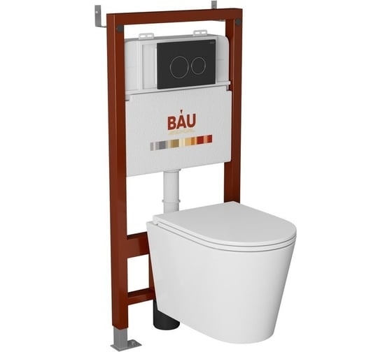 Комплект BAU 6 в 1: инсталляция BAU PRO, унитаз подвесной торнадо Bau Nimb Hurricane-3, сиденье дюропласт микролифт, клавиша BAU Dream, черный матовый