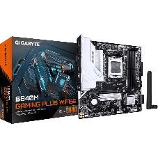 Материнская плата Gigabyte B840M GAMING PLUS WIFI6E, AM5, AMD B840, 4xDDR5, 4xSATA, 2xM.2, 1xPCIe 4.0 x16, 1xPCIe x1, 1xHDMI, 2xDP, 1x1Gb LAN, Wi-Fi 6E, Bluetooth 5.3, 1xUSB-C 10Gbps, 1xUSB-C 5Gbps, 1xUSB-A 10Gbps, 1xUSB-A 5Gbps, 3xUSB-A 2.0, 3x3.5 мм, 7.1, mATX