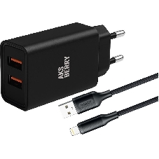 Сетевое зарядное устройство AKSBERRY (6900209210016) T38 2 USB 2.4A + кабель Lightning, черный