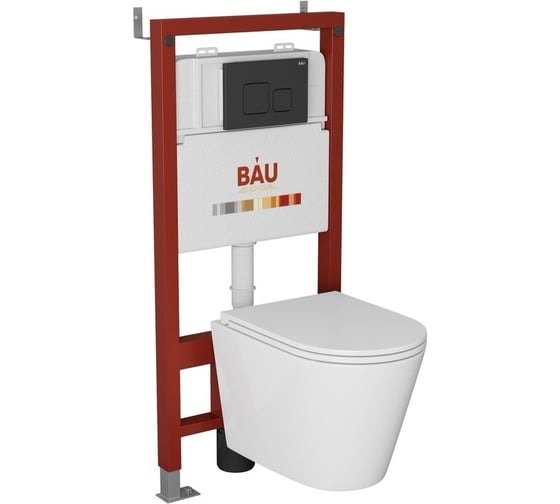 Комплект BAU 6 в 1: инсталляция BAU PRO, унитаз подвесной торнадо Bau Nimb Hurricane-2, сиденье дюропласт микролифт, кнопка смыва BAU Soul, черная матовая