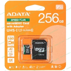 Флеш карта microSD ADATA 256Gb microSDXC Class 10 UHS-I U3 V30 A2 180/160 MB/s (SD адаптер)