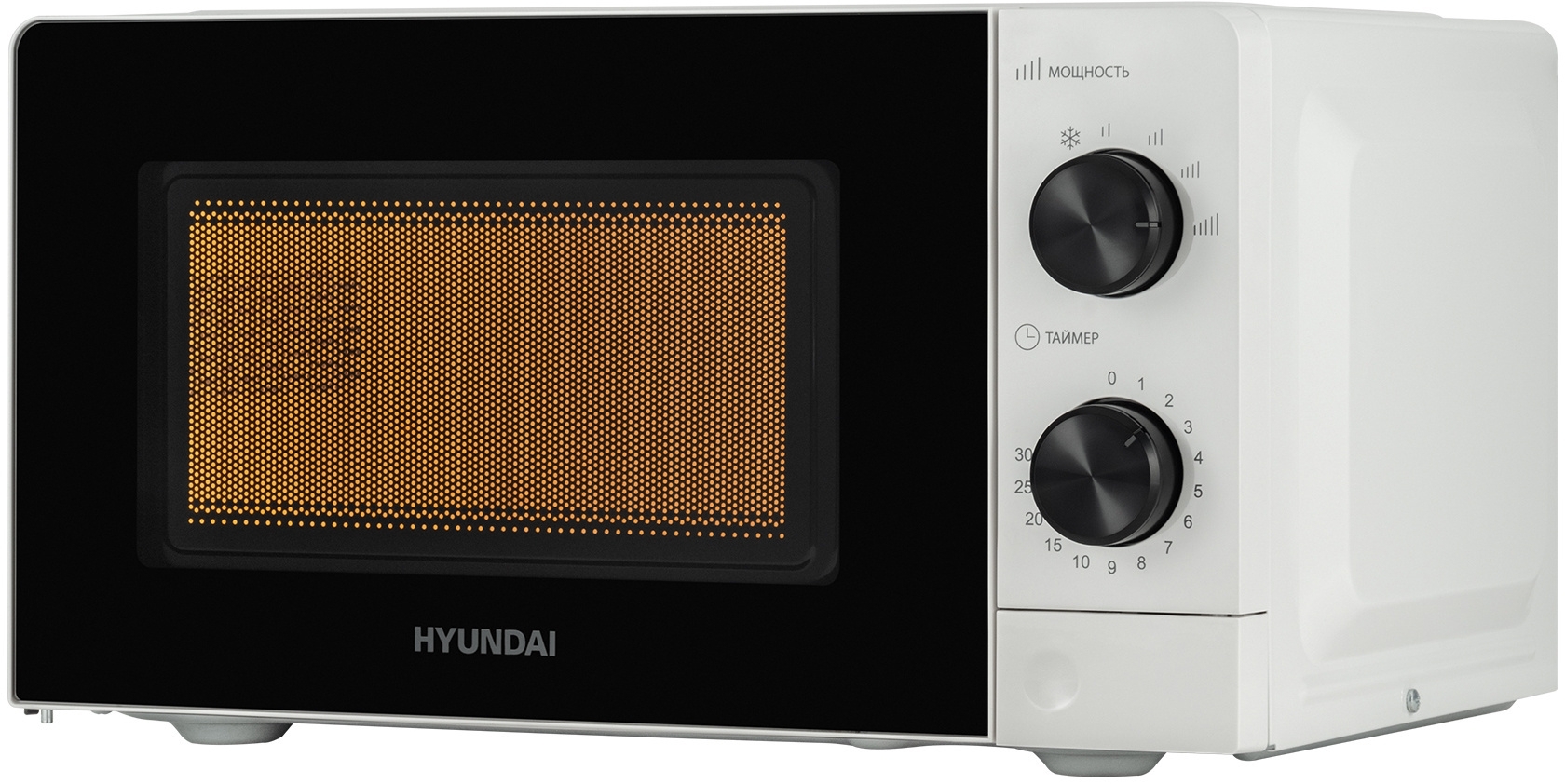 Микроволновая печь Hyundai HYM-M2049 белый/черный, 20 л, 700 Вт, переключатели - поворотный механизм