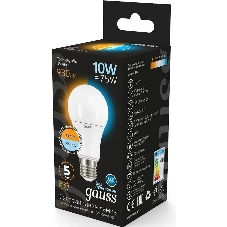 Лампа светодиодная LED Gauss A60 E27 10Вт 2700К/4100К CTC
