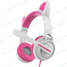 Гарнитура QUMO Game Cat белый/розовый, проводная, USB, подсветка