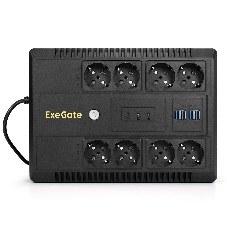 Источник бесперебойного питания ExeGate NEO NNB-650.LED.AVR.8SH.CH 650VA/390W, LED, AVR, 8*Schuko, 4*USB-порта для зарядки, черный