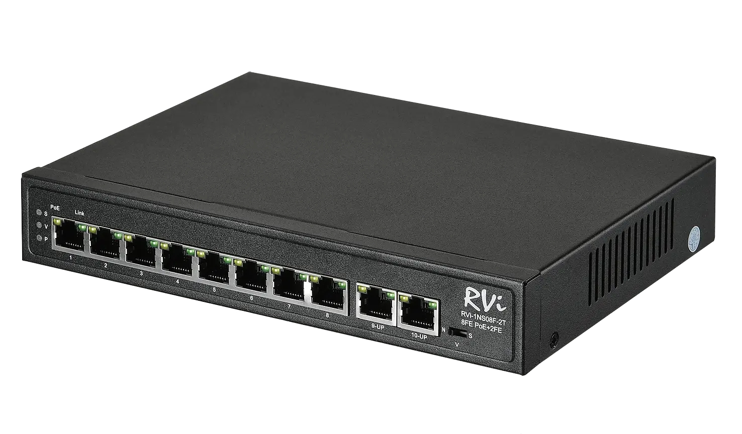 Коммутатор RVi-1NS08F-2T, 8×100 Мбит/с PoE + 2×100 Мбит/с, неуправляемый