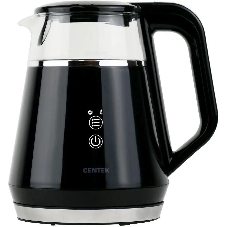 Чайник Centek CT-0019, 1100 Вт, стекло, черный и серебристый