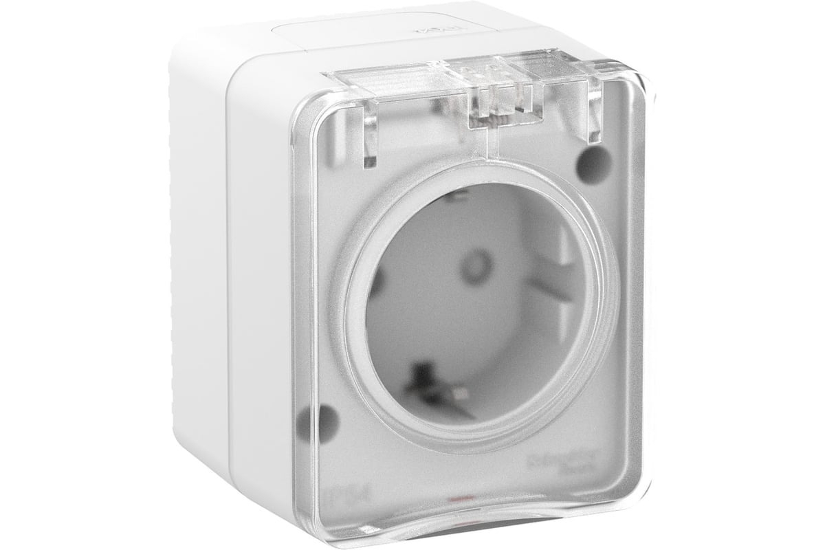Розетка 1-м ОП AtlasDesign Profi54 16А IP54 250В с заземл. защ. шторки белый SchE ATN540145