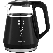 Чайник Centek CT-0019, 1100 Вт, стекло, черный и серебристый
