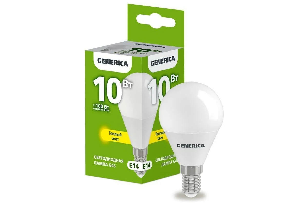 Лампа светодиодная GENERICA LL-G45-10-230-30-E14-G G45 10 Вт шар 3000К E14 230В