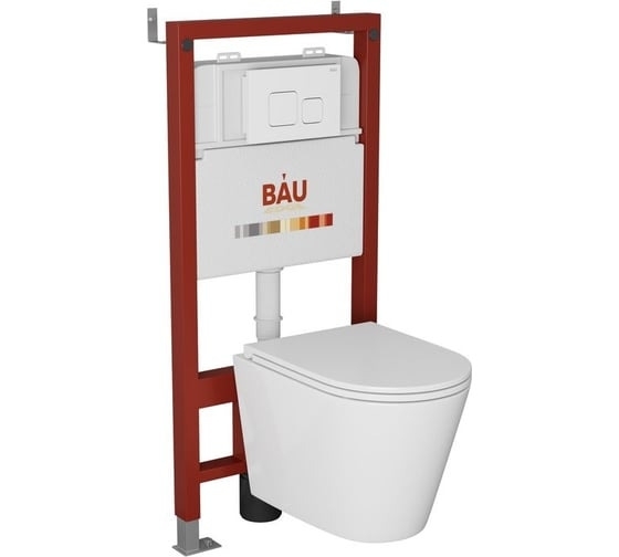 Комплект BAU 6 в 1: инсталляция BAU PRO, унитаз подвесной торнадо Bau Nimb Hurricane-2, сиденье дюропласт микролифт, кнопка смыва BAU Soul, белая