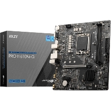 Материнская плата MSI PRO H610M-G, LGA 1700, Intel H610, 2xDDR4 (до 64 ГБ), 4xSATA, 1xM.2 (PCIe 3.0 x4), 1xPCIe 4.0 x16, 2xPCIe x1, 1xVGA, 1xHDMI, 1xDP, 1x1Gb LAN, 4xUSB-A 5Gbps, 2xUSB-A 2.0, 1xPS/2, 3x3.5 мм, 7.1, чёрный, mATX