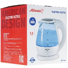Электрочайник ATLANTA ATH-2460 белый, 1.5 л, 2200 Вт, скрытый нагревательный элемент