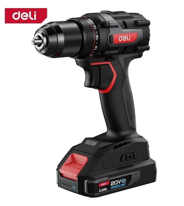 Дрель-шуруповерт Deli DE-DZ20-2D2, 20 В, 2 Ач, 70 Нм, бесщеточный