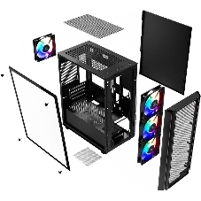 Компьютерный корпус XASTRA A402M 4FRGb Black mATX/Mesh/full-size TG/4x120мм FRGb fans/A402M-4FC12F-BK
