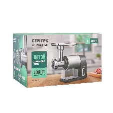 Мясорубка электрическая Centek CT-1607 серый, 3000 Вт, 3.0 кг/мин, реверс, металлический лоток, насадки - 5