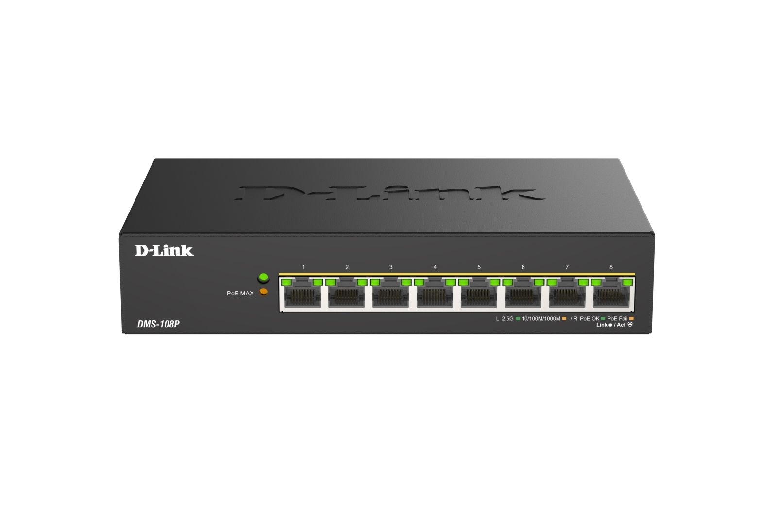 Коммутатор D-Link DMS-108P/A1A, 8×2.5 Гбит/с, неуправляемый