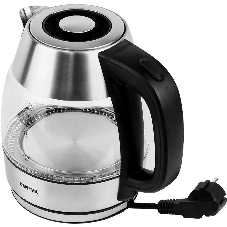 Чайник электрический Centek CT-0018, 1.2л, 1600Вт, стекло, серебристый