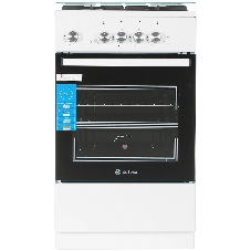 Плита газовая De Luxe 5040.32г (крышка) ЧР белый, конфорок 4 шт, духовка 46 л, 50 см x 85 см x 50 см