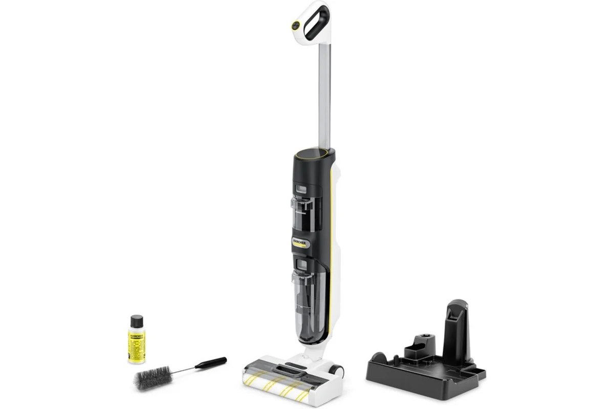 Пылесос вертикальный моющий Karcher FCV 4 белый/черный, питание от аккумулятора, 180 Вт, уборка влажная/сухая, пылесборник 0.45 л
