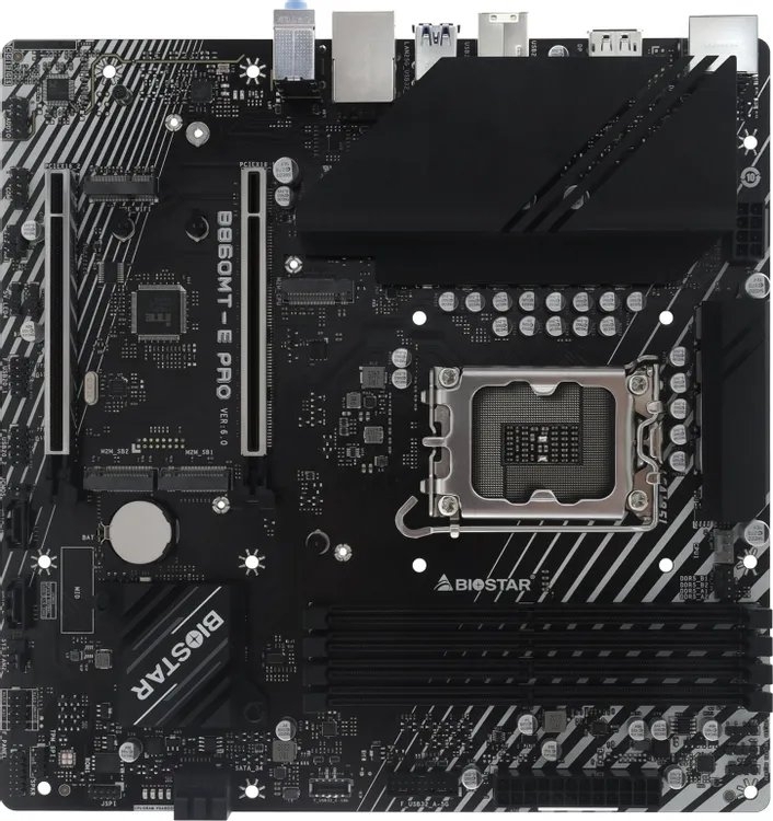 Материнская плата Biostar B860MT-E PRO, LGA1851, Intel B860, 4xDDR5, 4xSATA 6Gb/s, 3xM.2, 1xPCIe 5.0 x16, 1xPCIe 4.0 x16, 1xHDMI, 2xDisplayPort, 1x2.5Gb LAN, 4xUSB 3.2 Gen2, 2xUSB 2.0, 3x3.5 мм, 7.1, microATX
