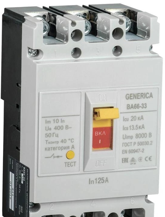 Выключатель автоматический IEK ВА66-31, 3P, 125А, 20кА, GENERICA