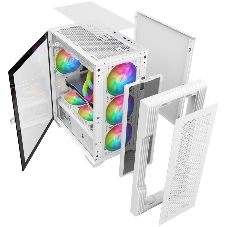 Компьютерный корпус 1STPLAYER TRILOBITE T3 белый/mATX, TG/4x 120мм LED fans inc./T3-WH-4F1-W