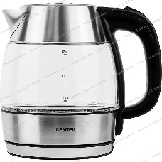 Чайник электрический Centek CT-0018, 1.2л, 1600Вт, стекло, серебристый