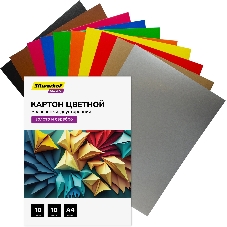 Картон цветной Silwerhof мелованный, 10л. 10цв. A4 Create 240г/м2 папка