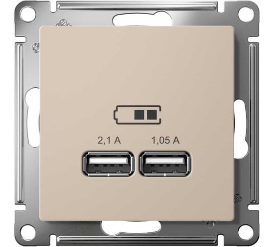 Розетка AtlasDesign USB A+A, 5В/2,1 А, 2х5В/1,05 А, механизм, песочный