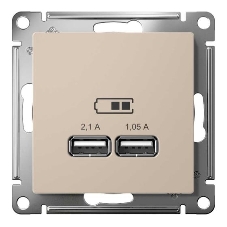 Розетка AtlasDesign USB A+A, 5В/2,1 А, 2х5В/1,05 А, механизм, песочный