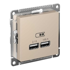 Розетка AtlasDesign USB A+A, 5В/2,1 А, 2х5В/1,05 А, механизм, песочный