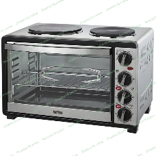 Мини-печь Mystery MOT-3330 (нержавеющая сталь, 1500 Вт, 2 конфорки, гриль, съемный вертел)