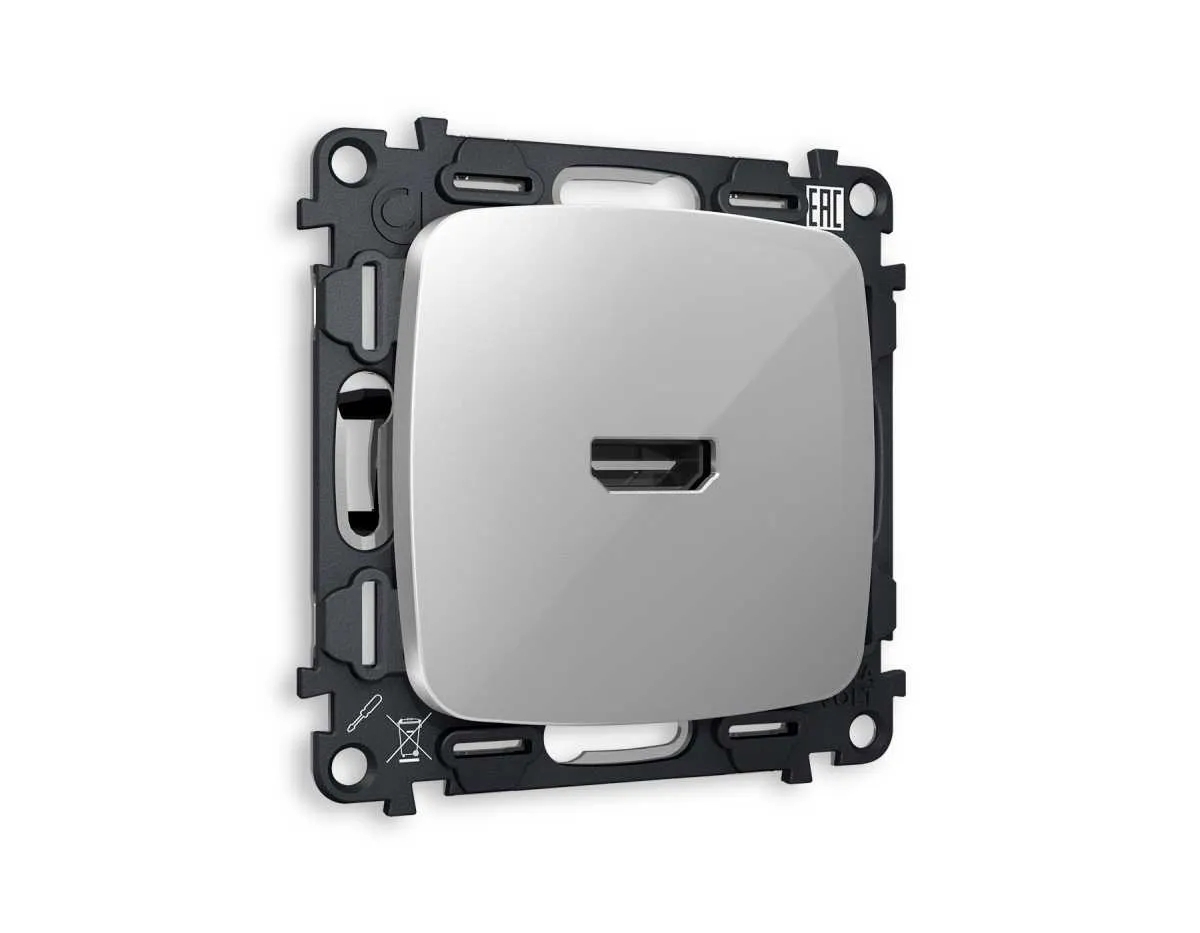 Комплект механизма розетки HDMI 2.0 OMEGA Серебро глянец 40V/500mA 2.0GHz 5-18Gbit/s QUANT (OP4140, VM222) MO414010