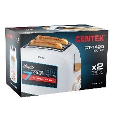 Тостер Centek CT-1420 белый, 750 Вт, 2 слота