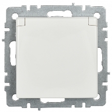 Розетка 1-местная IEK BRITE РСбш10-3-БрБ (BR-R16-16-K01) с заземлением, с защитными шторками и крышкой, 16А, IP20, белый