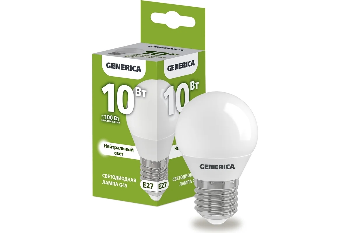 Лампа светодиодная GENERICA LL-G45-10-230-40-E27-G G45 10 Вт шар 4000К E27 230В