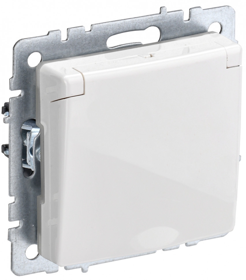 Розетка 1-местная IEK BRITE РСбш10-3-БрБ (BR-R16-16-K01) с заземлением, с защитными шторками и крышкой, 16А, IP20, белый