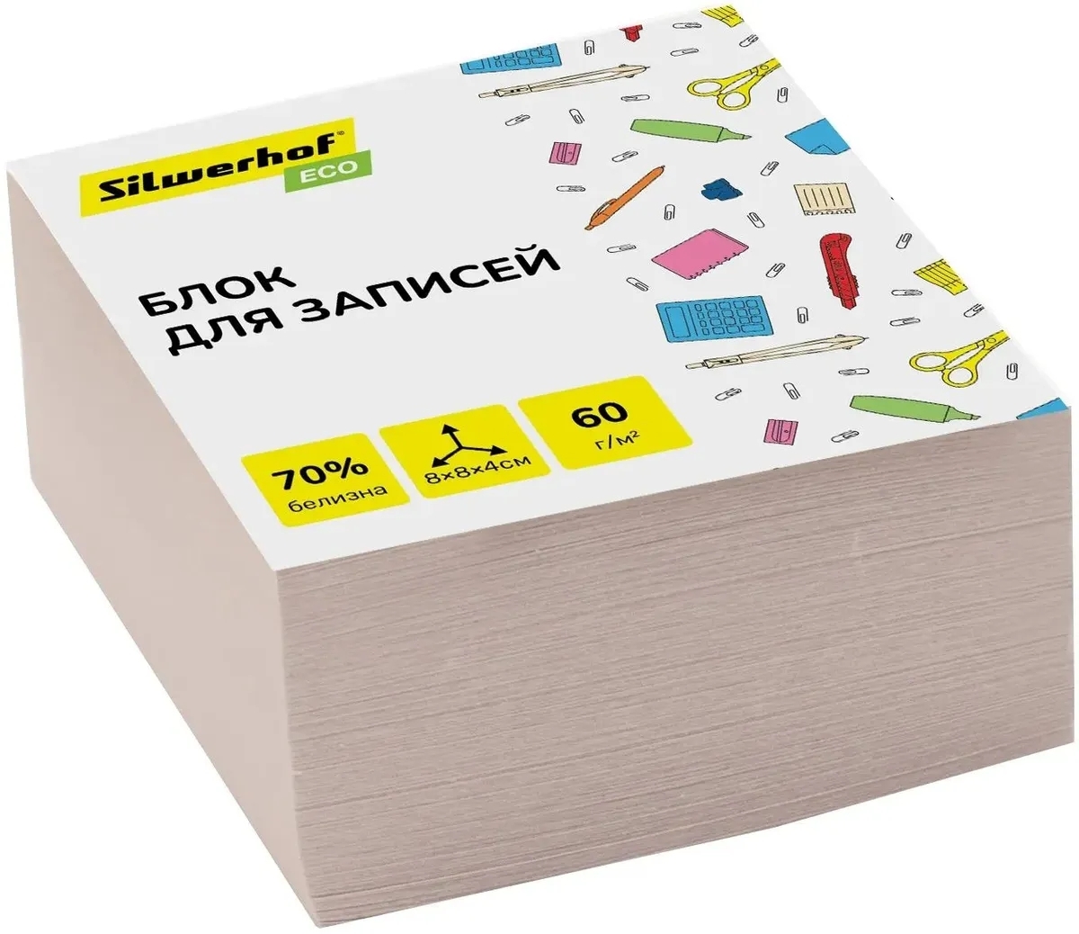 Блок для записей бумажный Silwerhof ECO Эконом 80x80x40 мм, 60 г/м2, белый
