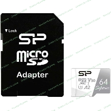 Флеш карта microSD 64Gb Silicon Power Superior Pro A2 microSDXC Class 10 UHS-I U3 Colorful 100/80 Mb/s (SD адаптер)
