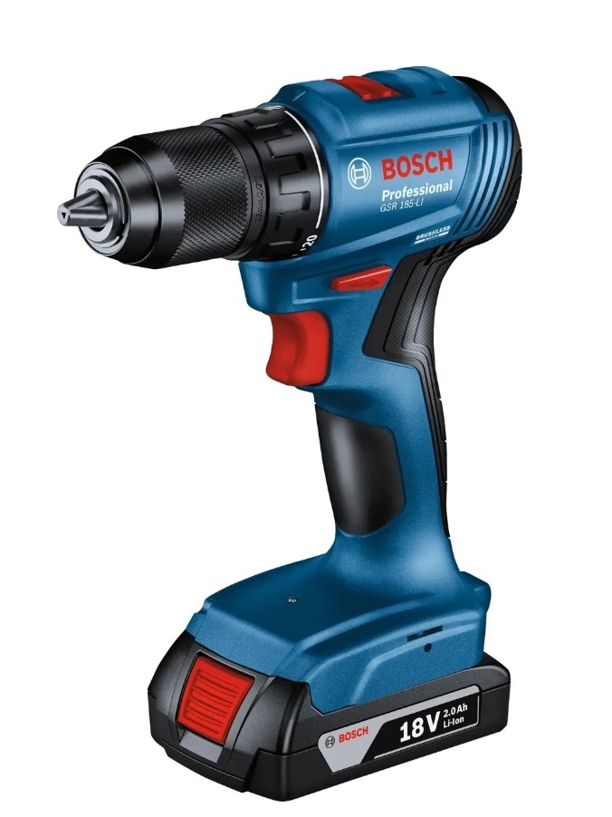 Дрель-шуруповерт Bosch GSR 185-LI, 18 В, 2 Ач, 50 Нм, бесщеточный